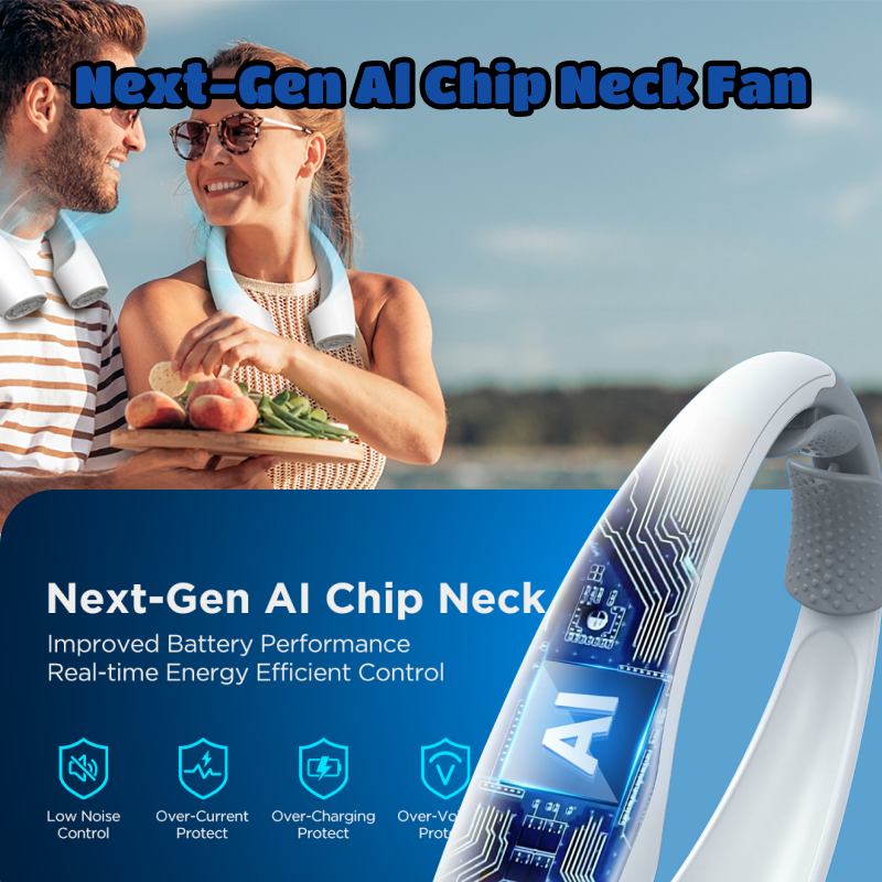 AI Neck Fan | 360° Airflow, Cooling, Noise Reduction, Low Noise, Wearable Fan, 4-speed Adjustment, Portable Fan, Suitable for Home, Office, Travel, Outdoor