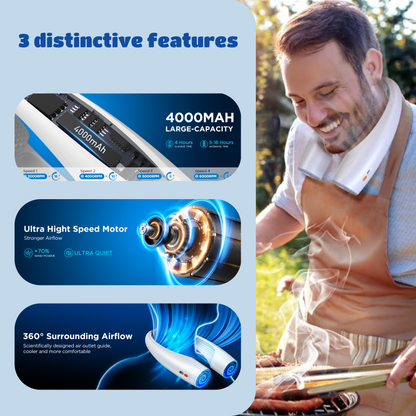AI Neck Fan | 360° Airflow, Cooling, Noise Reduction, Low Noise, Wearable Fan, 4-speed Adjustment, Portable Fan, Suitable for Home, Office, Travel, Outdoor