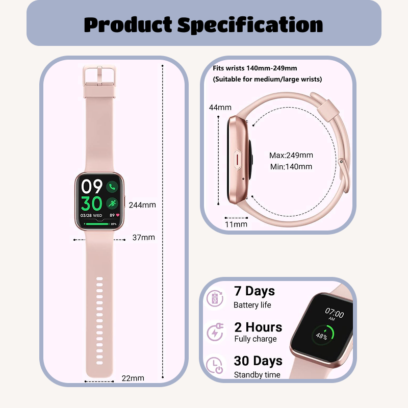 Smartwatch | Built-in Alexa, Touchscreen Watch, Fitness Tracker, Bluetooth Calling, IP68 Water Resistance, Heart Rate, Sleep, Blood Oxygen Monitoring, Over 100 Exercise Modes, Suitable for Daily Use, Travel, and Office Work