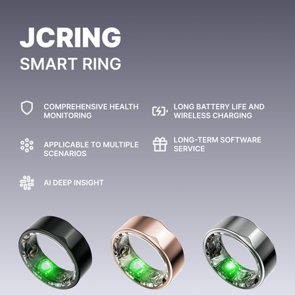 JCRing Smart Ring | AI Health Monitoring, Blood Sugar Risk Assessment, Sleep Tracking, Heart Rate and Oxygen Level Monitoring, Water-resistant, Fast Charging