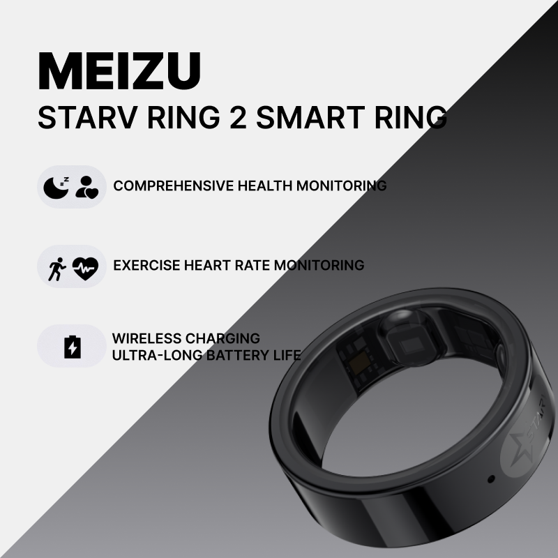 Meizu StarV Ring 2 Smart Ring | AI Health Data Monitoring and Analysis, IP68 Level Waterproofing, Blood Sugar Monitoring, Sleep Monitoring, Heart Rate Tracking, Wireless Charging