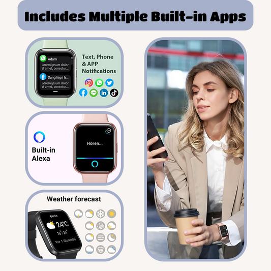 Smartwatch | Built-in Alexa, Touchscreen Watch, Fitness Tracker, Bluetooth Calling, IP68 Water Resistance, Heart Rate, Sleep, Blood Oxygen Monitoring, Over 100 Exercise Modes, Suitable for Daily Use, Travel, and Office Work